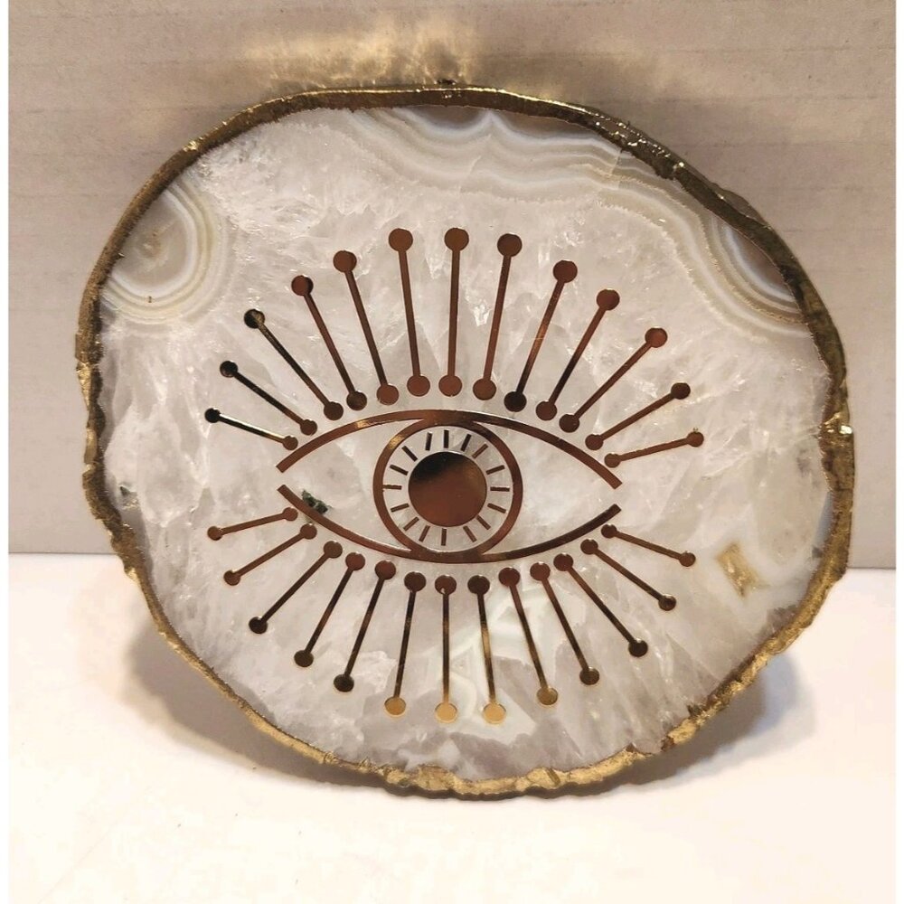 Third Eye White Agate With Gold Trim Drink Coasters Set Of Four READ